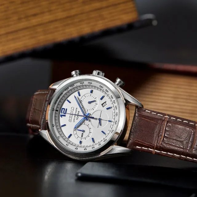 Мужские часы Seiko Neosports SSB095P1 тахометр хронограф циферблат белый 42 мм кожаный