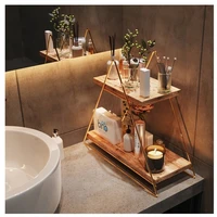 triangle solid stainless gold color table service rack premium wood shelf organizer bathroom kitchen living room storage holder