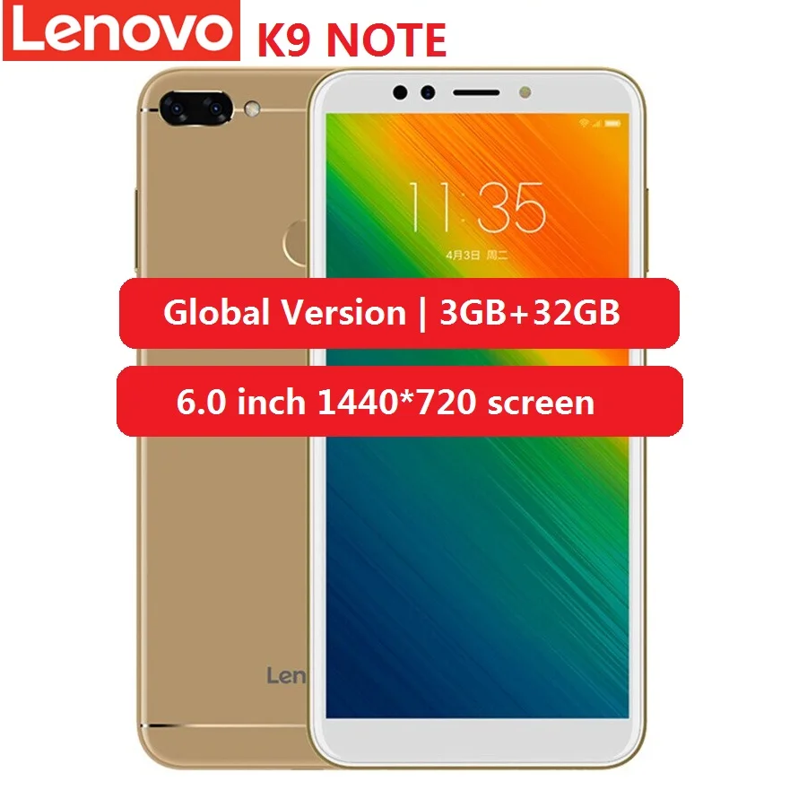 Lenovo K9 Note 4G смартфон 6 0 'ཎ:9 Android 8 1 Восьмиядерный процессор Qualcomm Snapdragon 450 ГГц 3 Гб