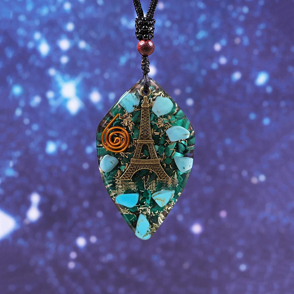 

Женский кристаллический кулон Reiki Energy, натуральный Амулет из Малахита, ожерелье из оргонита