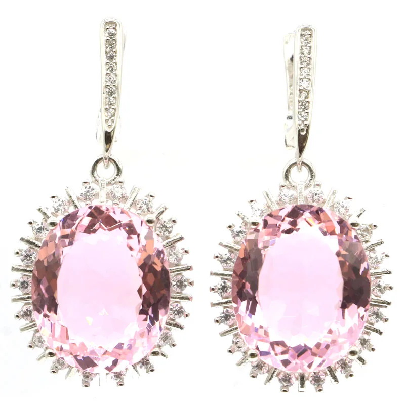 Женские серьги из серебра 12 5 пробы с овальным кунцит зеленого перидота 40x20 мм 18x15