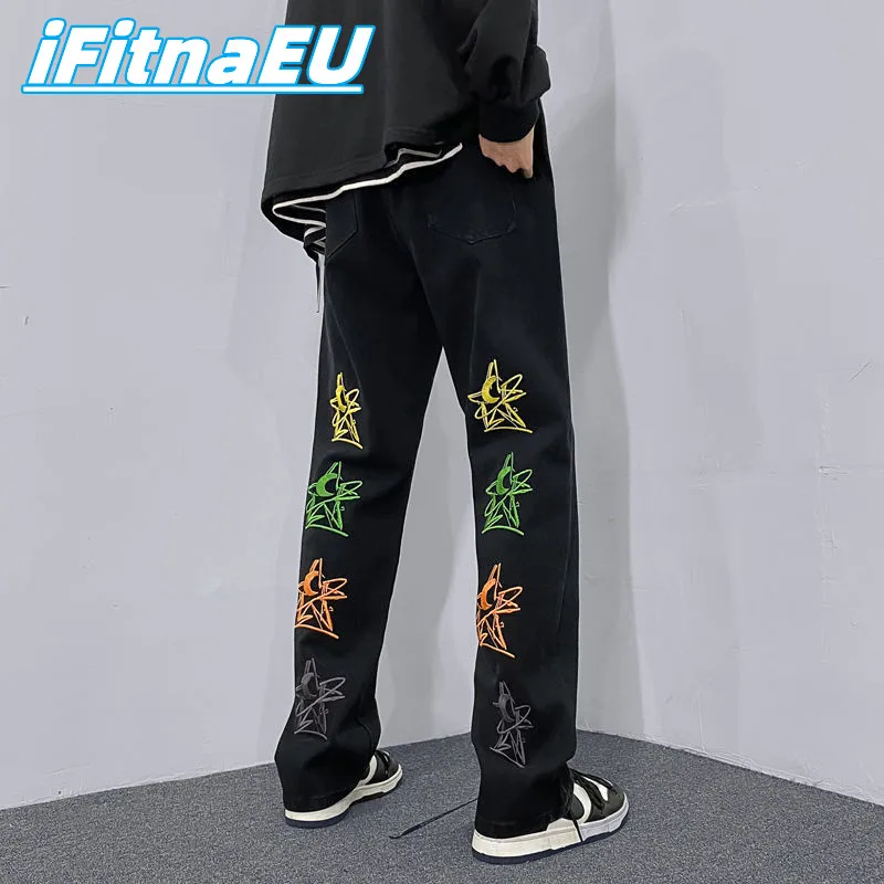 

Pants With Stars Hip Hop Jeans Men Printed Man Straight Streetwear Vintage Street Wear Baggy Trendyol Men's Casual Women's