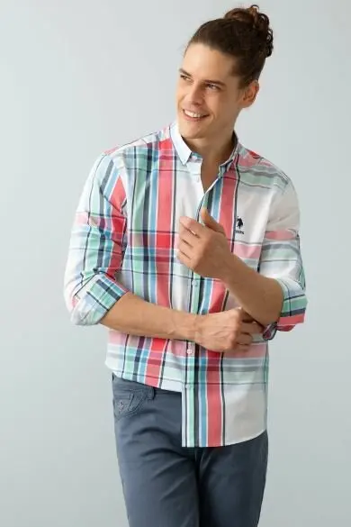 Поло США ASSN. Белая рубашка в клетку|Повседневные рубашки| |