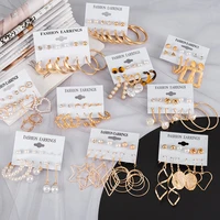 vintage pearl hoop earrings set for women fashion geometirc gold metal dangle drop earrings brincos 2021 trend female jewelry