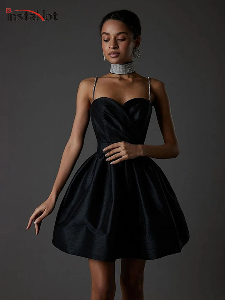 

InstaHot Sexy V Neck Diamonds Cami Women Mini Dress Ruched Backless Summer Elegant Party Club Wedding Birthday Chic Clothing New
