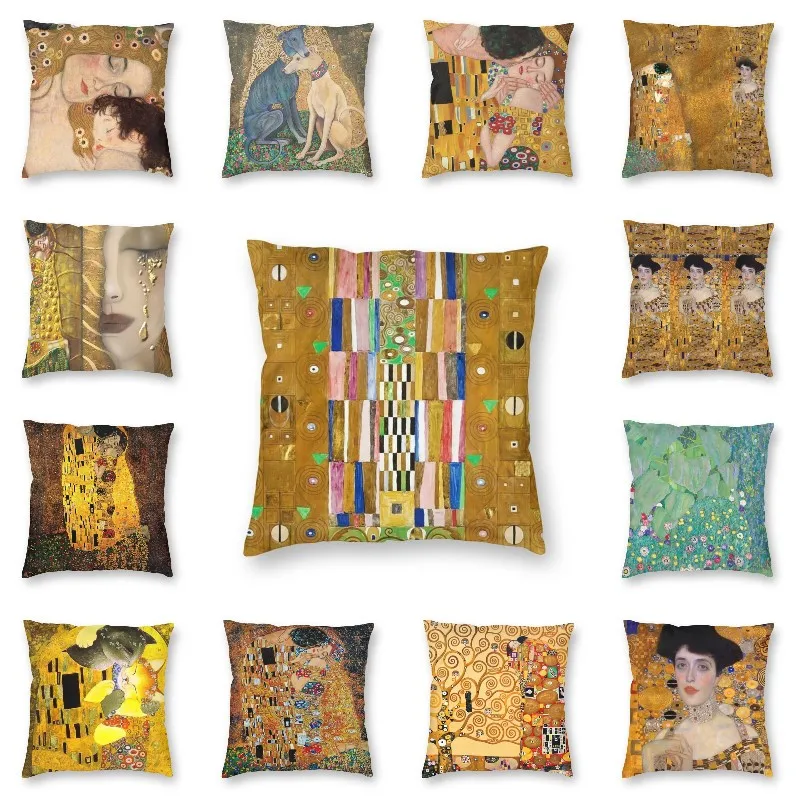 

Gustav Klimt Cushion Cover 45x45cm Home Decorative 3D Print Stoclet Frieze Throw Pillow Case for Sofa Two Side Pillowcases