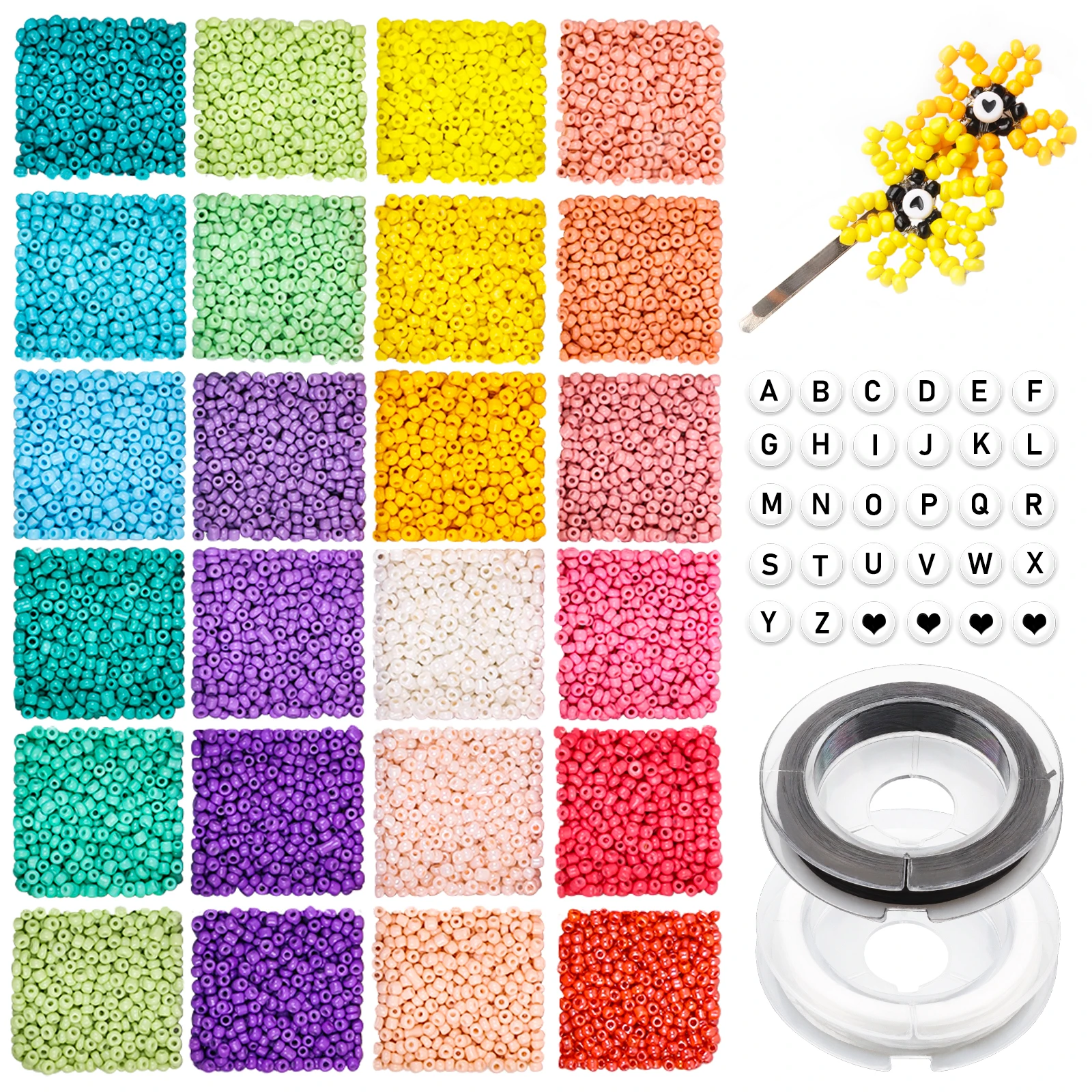 

Glass Seed Beads Set, Small Pony Beads Assorted Kit Opaque Colors Craft Letter Alphabet Beads Jewelry Making Kit Supplies