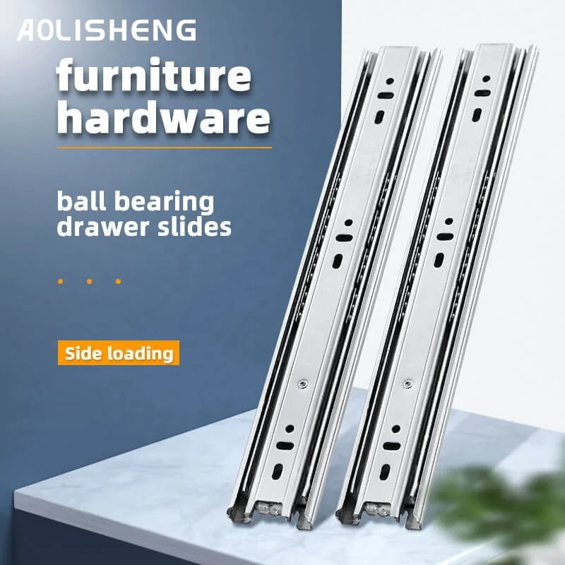 

AOLISHENG 45mm Wide Three Section Full Exhibition Stainless Steel Thickened Side Mounted Drawer Slide