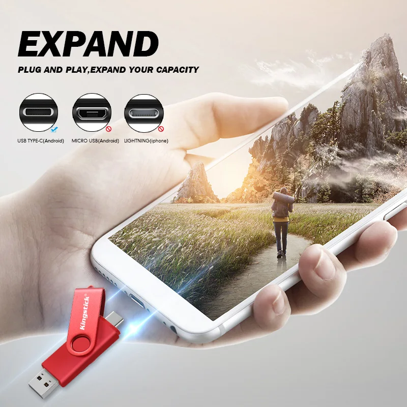 

2 in 1 USB 2.0 Type-c Pen Drive rotatable USB Flash Drive 8GB 16gb 32gb 64gb 128GB Memory sticks pen for Android phone tablet