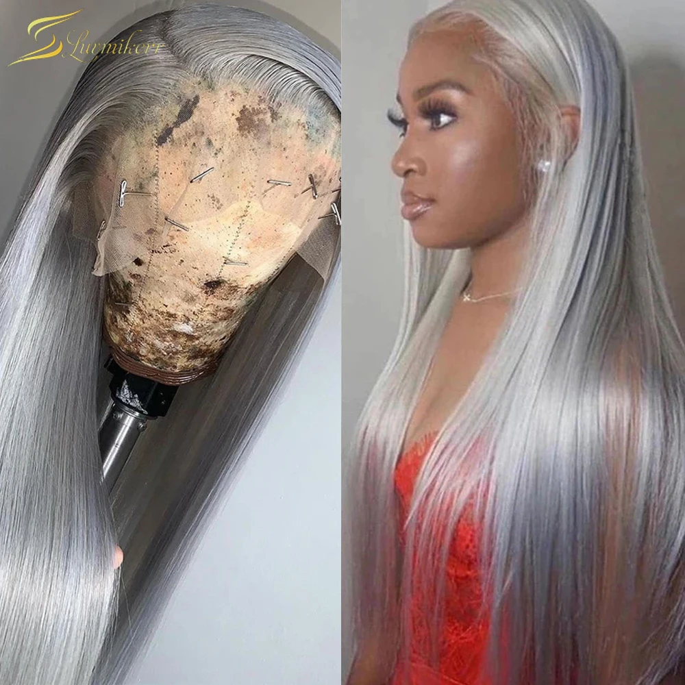 

Grey Colored HD Transparent Lace Frontal Wig Pre Plucked 613 Blonde Straight Lace Front Wig 13x4 human hair 30 inch Closure Full