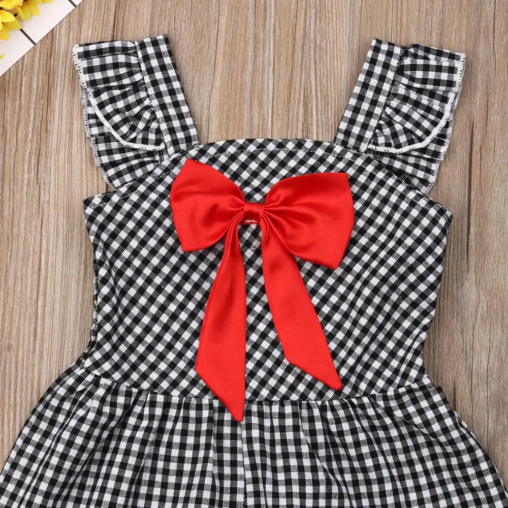Милая детская одежда для девочек комбинезон без рукавов в клетку летняя