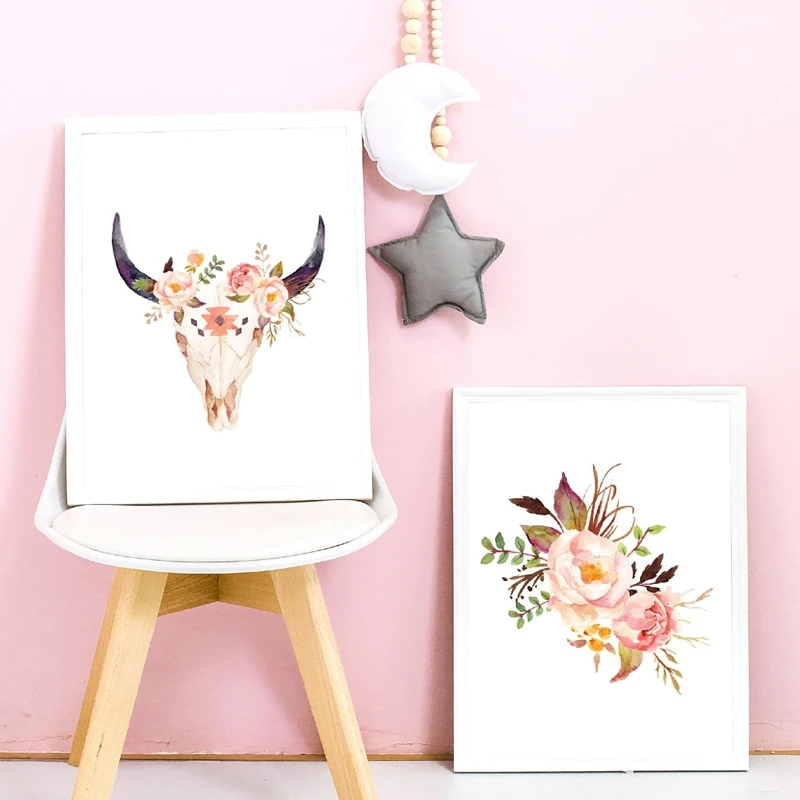 Цветочный принт Boho украшение для питомника цветочные растения розовые