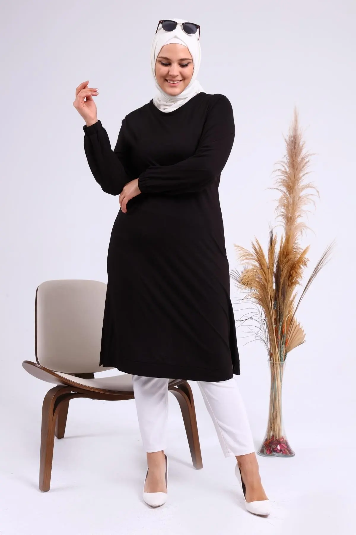 

Cotton irregular womens tops and blouses Casual O neck long sleeve top women tunic 2022 Spring plus size women Hijab Tunic black