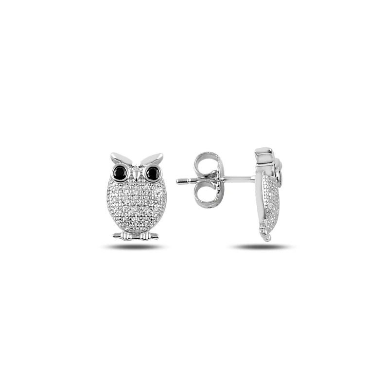 

Silver 925 Sterling Zircon Cubic Zirconia Owl Earrings