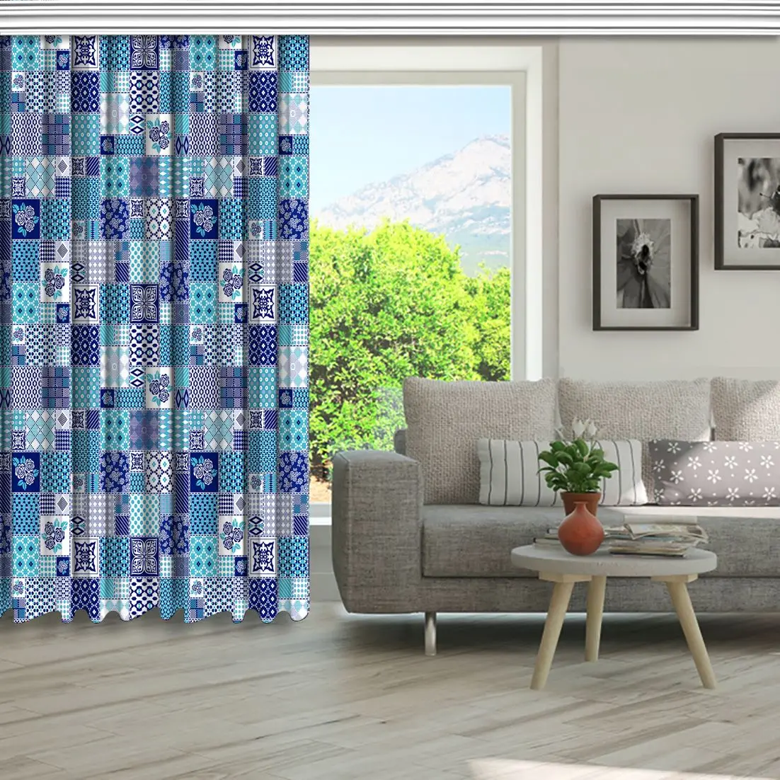 Лоскутная штора узор с геометрическими узорами и цветами в горошек снежинки