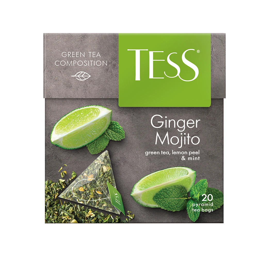 Чай Tess Ginger Mojito зеленый в пирамидках с цедрой лимона и мятой 20 шт |