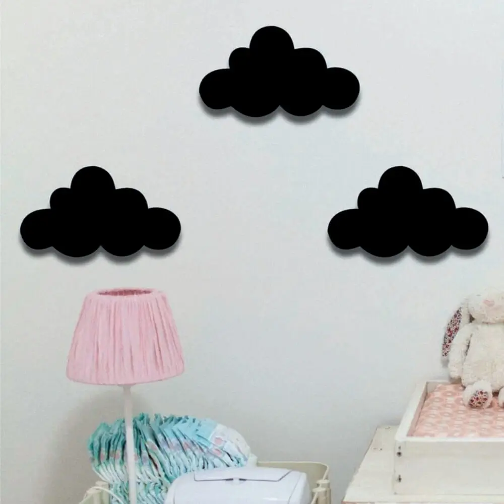 

Деревянное черное облако, набор 3D настенных украшений, настенные наклейки для детской комнаты, украшение для детской комнаты