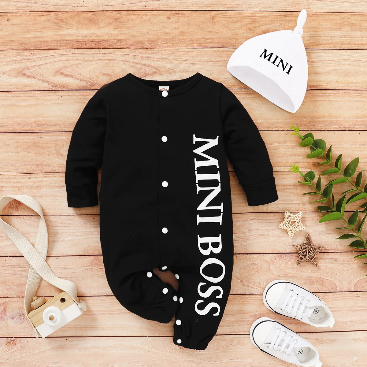 PatPat Hot Sales Spring and Summer Baby Boy MINI BOSS Rompers with Hat Short Long Sleeve Baby‘s Clothing |
