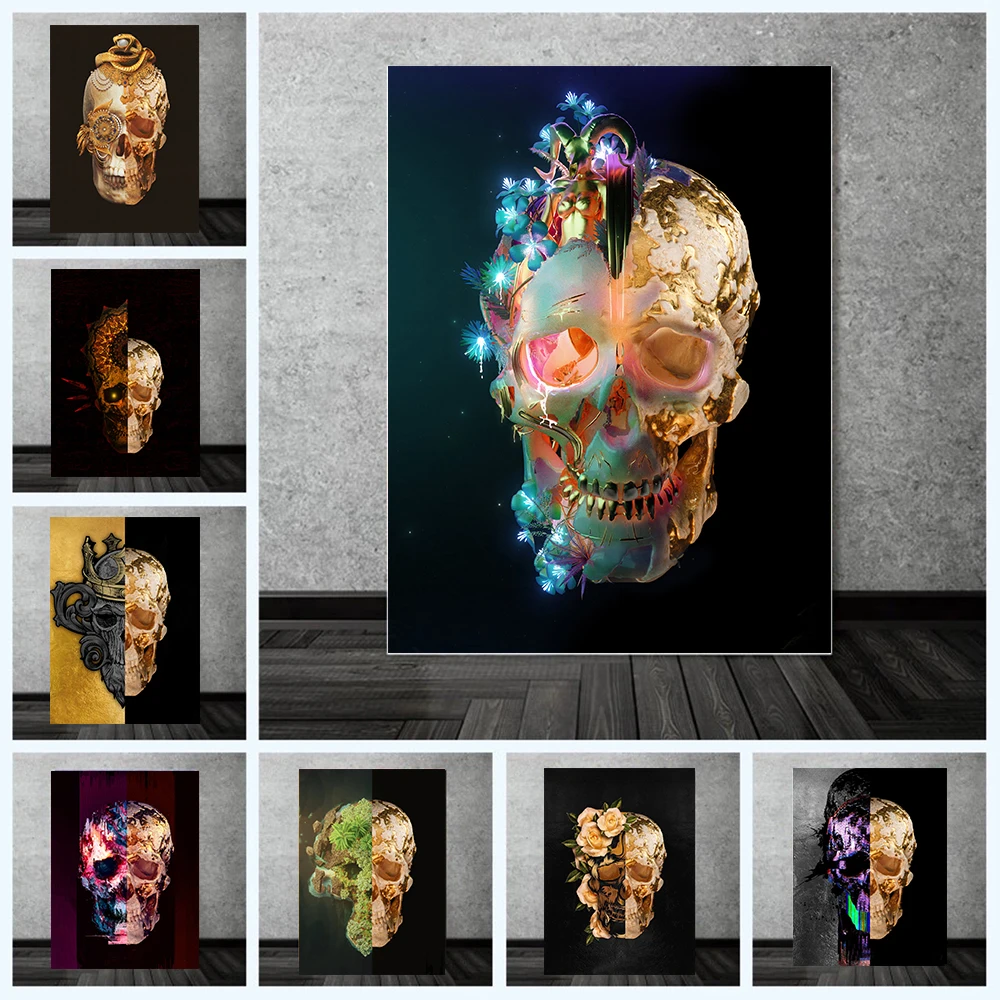 

Abstract Half Skull Half Art Pictures Canvas Painting Posters And Prints Mural Picture For Modern Living Room Home Decor Cuadros