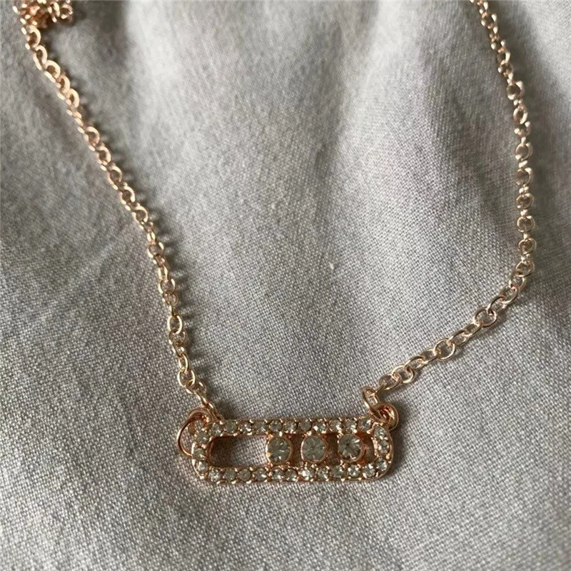 Women Girls Necklace Baby Move Stainless Steel Shiny 3 Zirconium Gloss Removable Shin Transparent Rhinestone Clear CZ Necklaces | Украшения