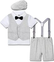 baby gentleman suit boys wedding outfit toddler birthday party gift tuxedo infant baptism clothing set bow tie suspender overall