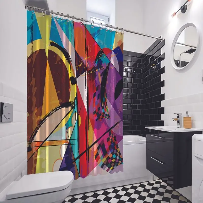 Занавеска для душа абстрактная работа с красными штрихами брызгами и