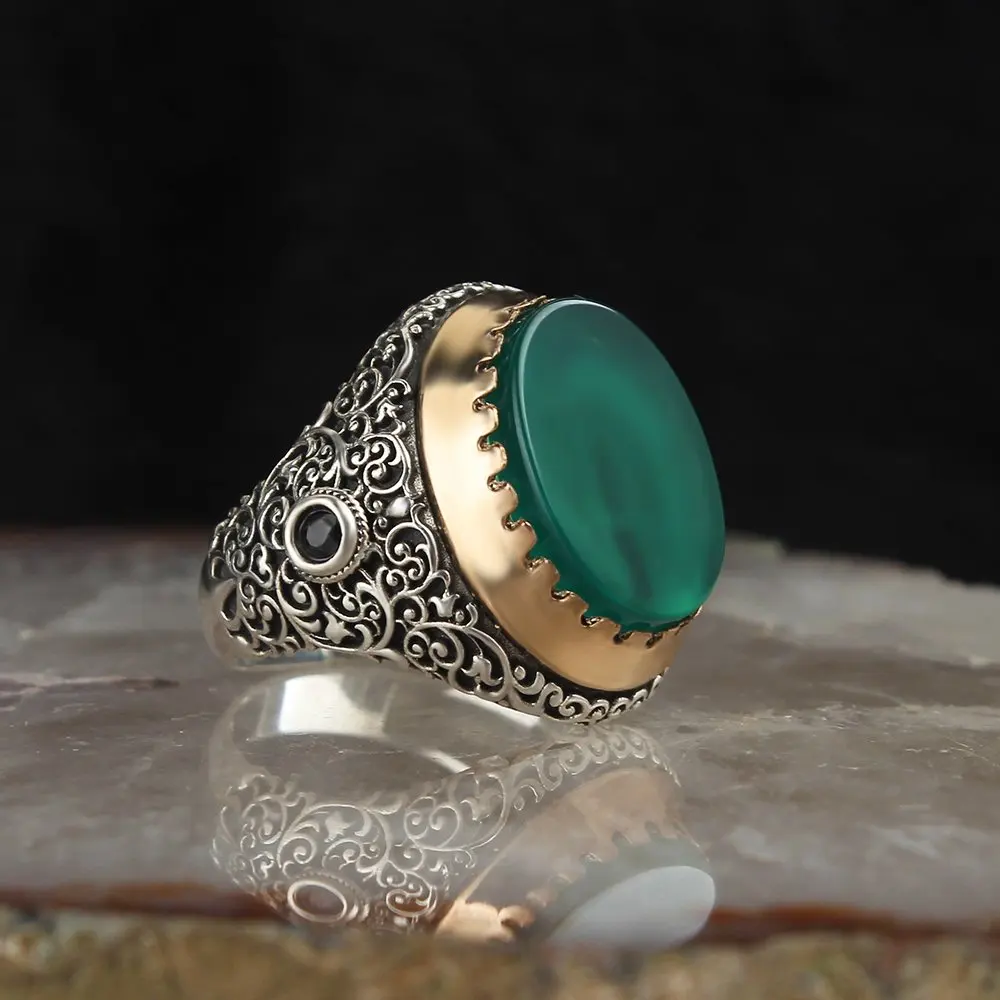 

Real Sterling Silver Ring with Natural Agate or Onyx or Tiger Eye Stone Silver Women Ring Silver Men Ring Gifts for Men