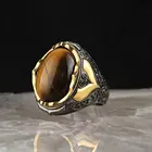 Золотая тарелка, натуральный камень тигра, серебро 925 пробы, гравировка, традиционное кольцо ручной работы, турецкие кольца, рок, ювелирные изделия, подарок для женщин и мужчин