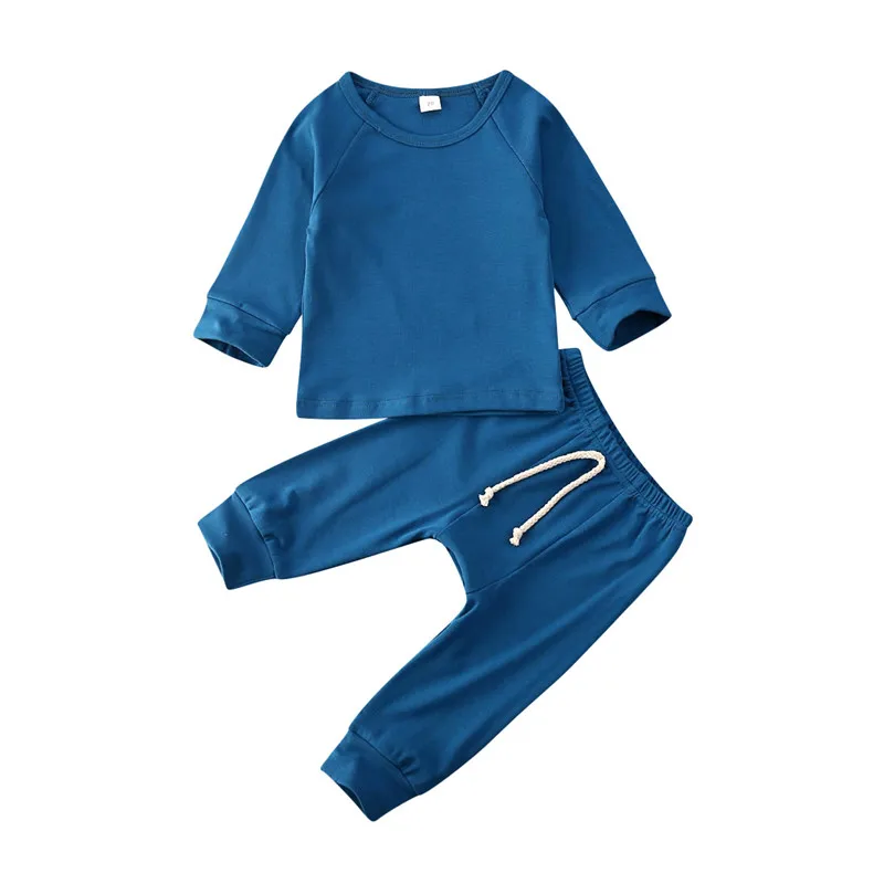Light Blue Одежда для новорожденных мальчиков и девочек от 0 до 24 месяцев однотонная цветная Пижама пижамный комплект, хлопковая одежда для сна Милая одежда для сна домашняя одежда - Цвет: Light Blue
