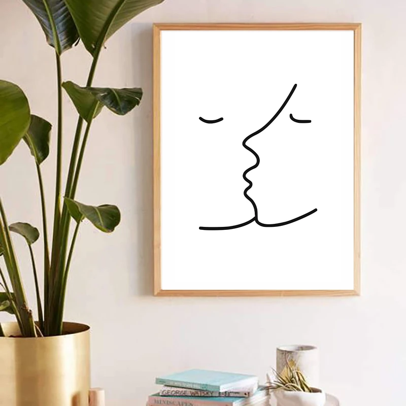 Минималистичный художественный постер Kiss Picasso с простой линией черно белая