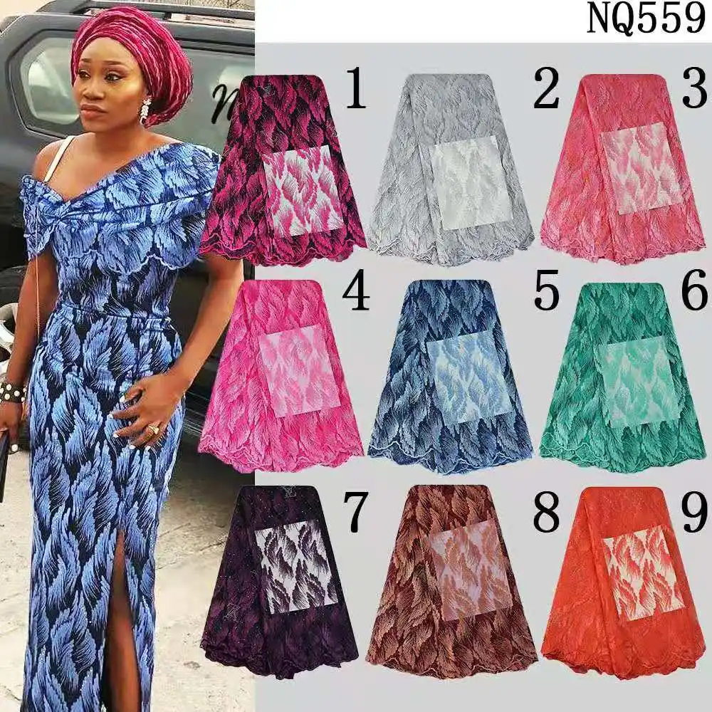 New fashion plain color African french net lace with beads and stones for party wedding NQ548 | Fabric