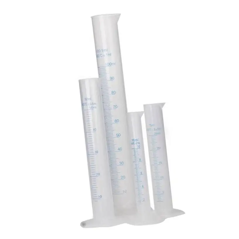 

4 pcs/1 set of transparent plastic graduated cylinder (hexagonal bottom, blue tick marks) trial test liquid tube laboratory tool