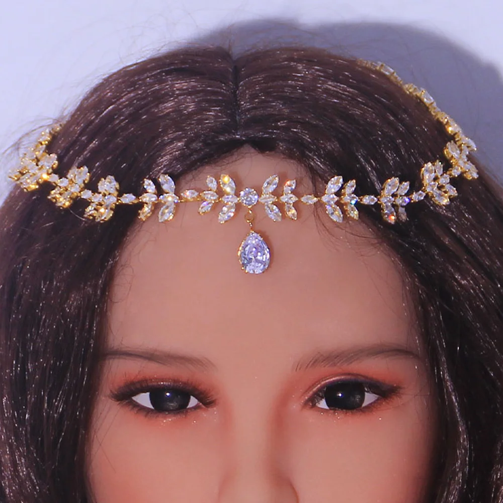 Женская повязка на голову с листьями кубическим цирконием украшение для волос