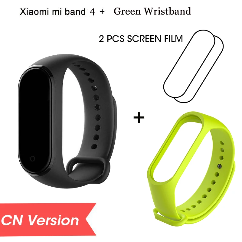 CN add film Green Xiaomi mi-браслет 4 Smart mi Band цветной экран браслет пульсометр Фитнес Спорт Музыка Bluetooth 50 м водонепроницаемый - Цвет: CN add film Green