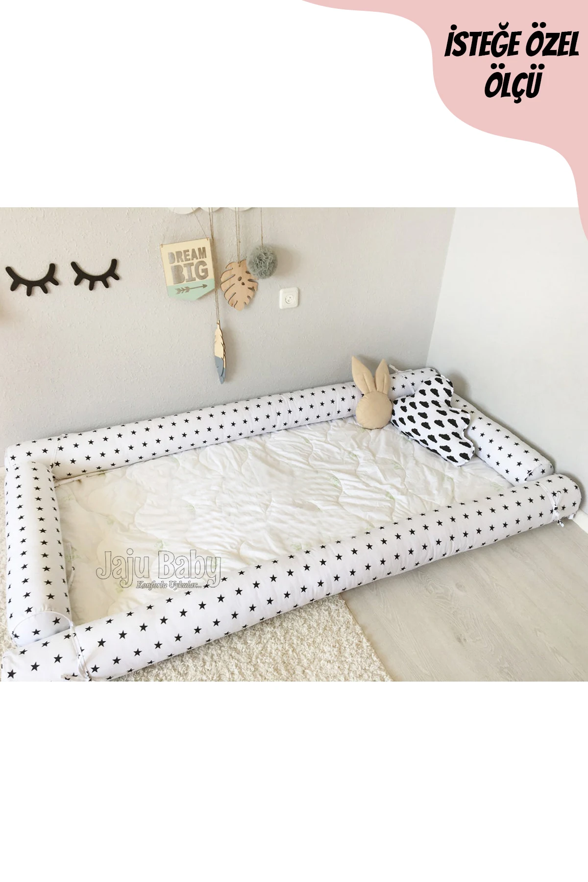 

Jaju Baby Handmade, Black Color Starry Fabric Montessori Mattress Cylinder Barrier Crib Side Protection Custom Size