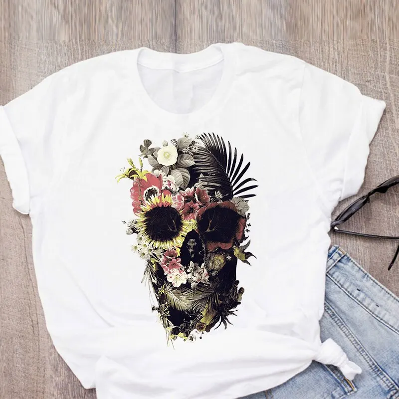 

Coll Skull printing T Shirt Women Fashion Punk Rock Graphic Tshirts Femme Kawaii Short Sleeve Top Vogue Vintage Camisetas Mujer