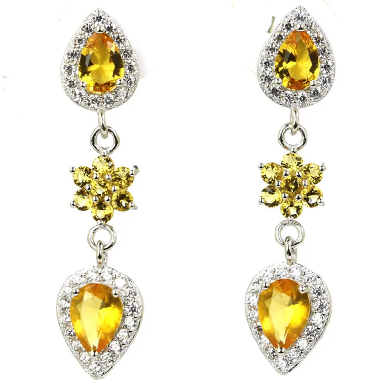 

40x10mm Jazaz 5.0g Created Golden Citrine Violet Tanzanite For Women Bride Engagement 925 Solid Sterling Silver Earrings