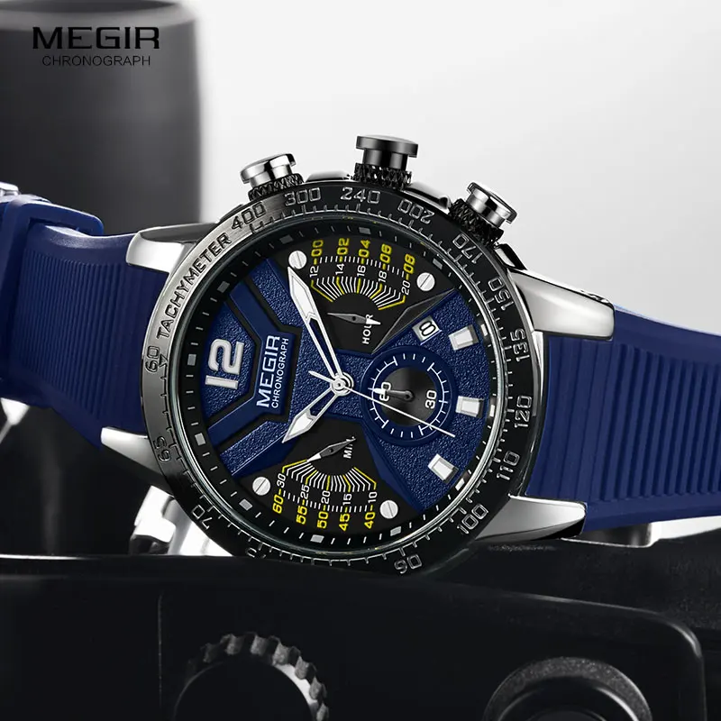 Часы MEGIR Мужские Наручные с хронографом брендовые Роскошные спортивные в стиле