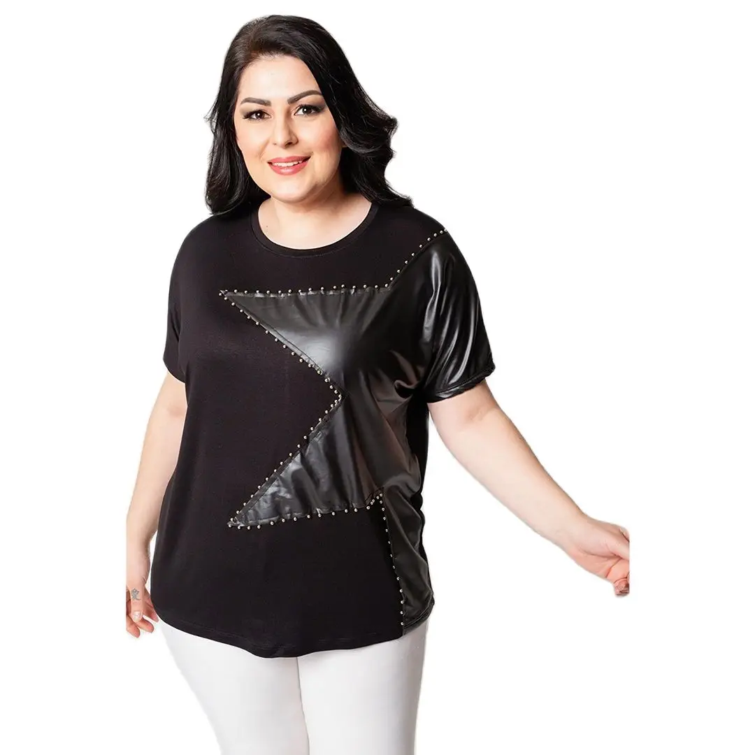 

Women’s Plus Size Leather Look And Beaded Detail Blouse, Designed and Made in Turkey, New Arrival