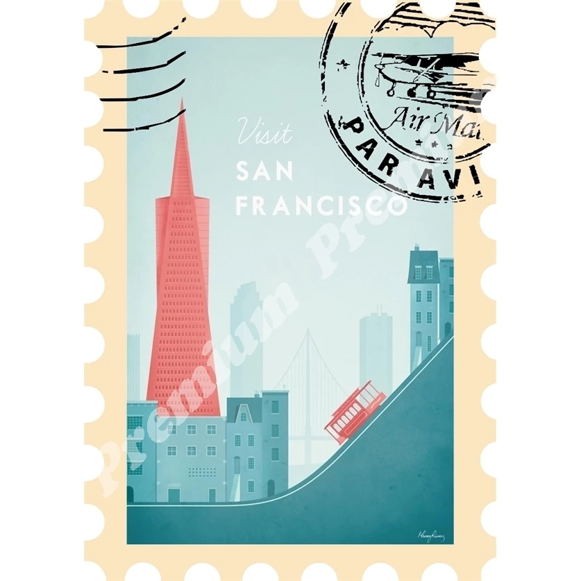 Сан-Франциско Сувенирный магнит Винтажный туристический плакат | Дом и сад