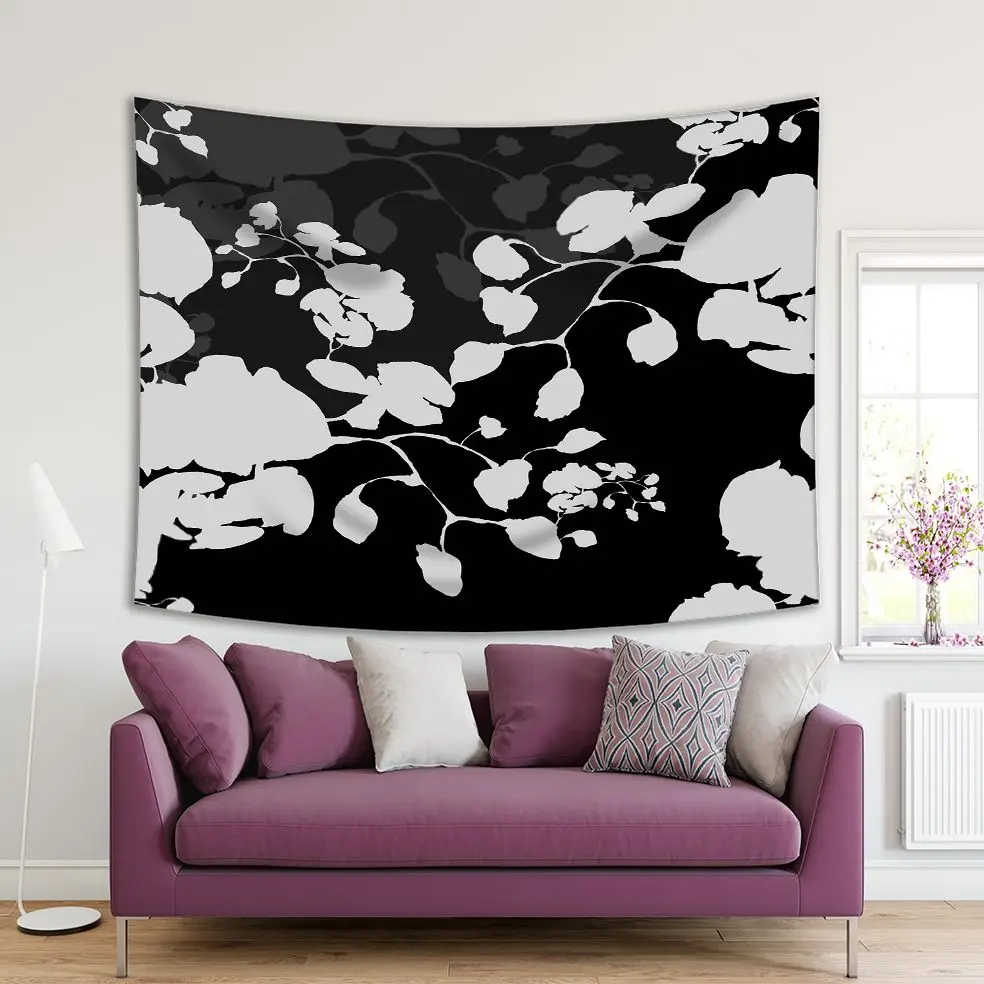 

Tapestry Blooming Orchids Flower Plant Silhouette Classic Floral Black and White Artwork Printed
