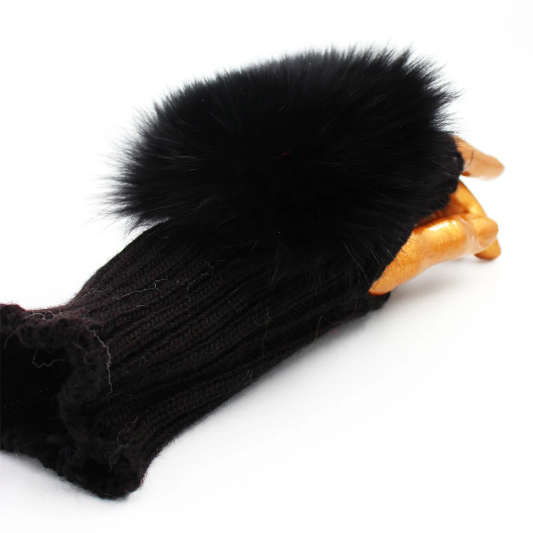 

women long fingerless gloves with fox fur accessory from modaqueen