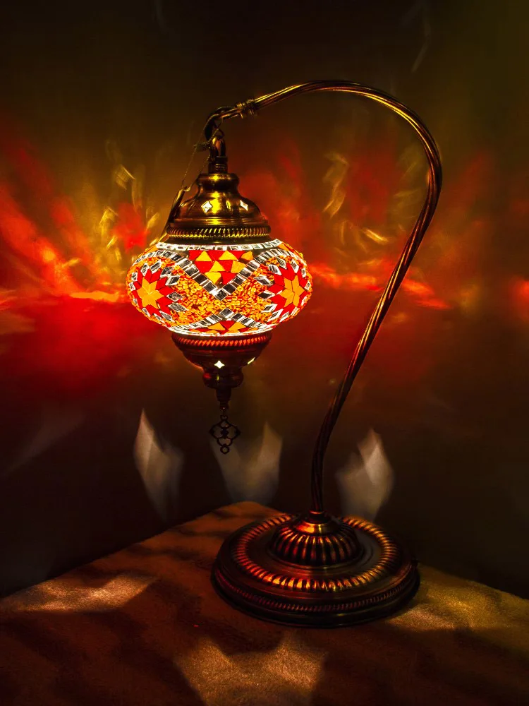 

Eziva Home, 1 Piece, Handmade Metal Glass, E12 Socket A Plug Red Orange Decorative Floor Chandelier Hanging Lights, Bedside Lamp