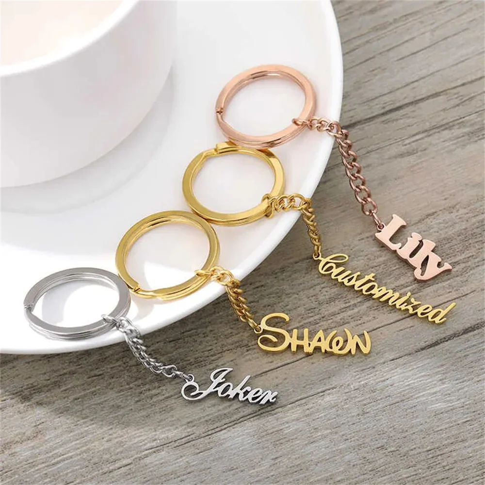 

Tangula Custom Name Keychain Personalized Vertical Nameplate Pendant Stainless Steel Keyring For Unisex Family Jewelry Best Gift