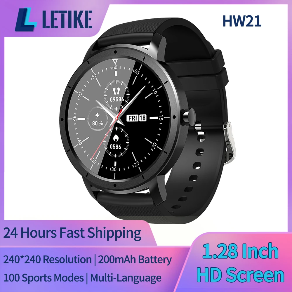 

LETIKE HW21 Smart Watch SmartWatch 1.28 Inch 240*240 Full HD Screen Band 200mAh Battery Heart Rate Monitor Music 12 Sports mode
