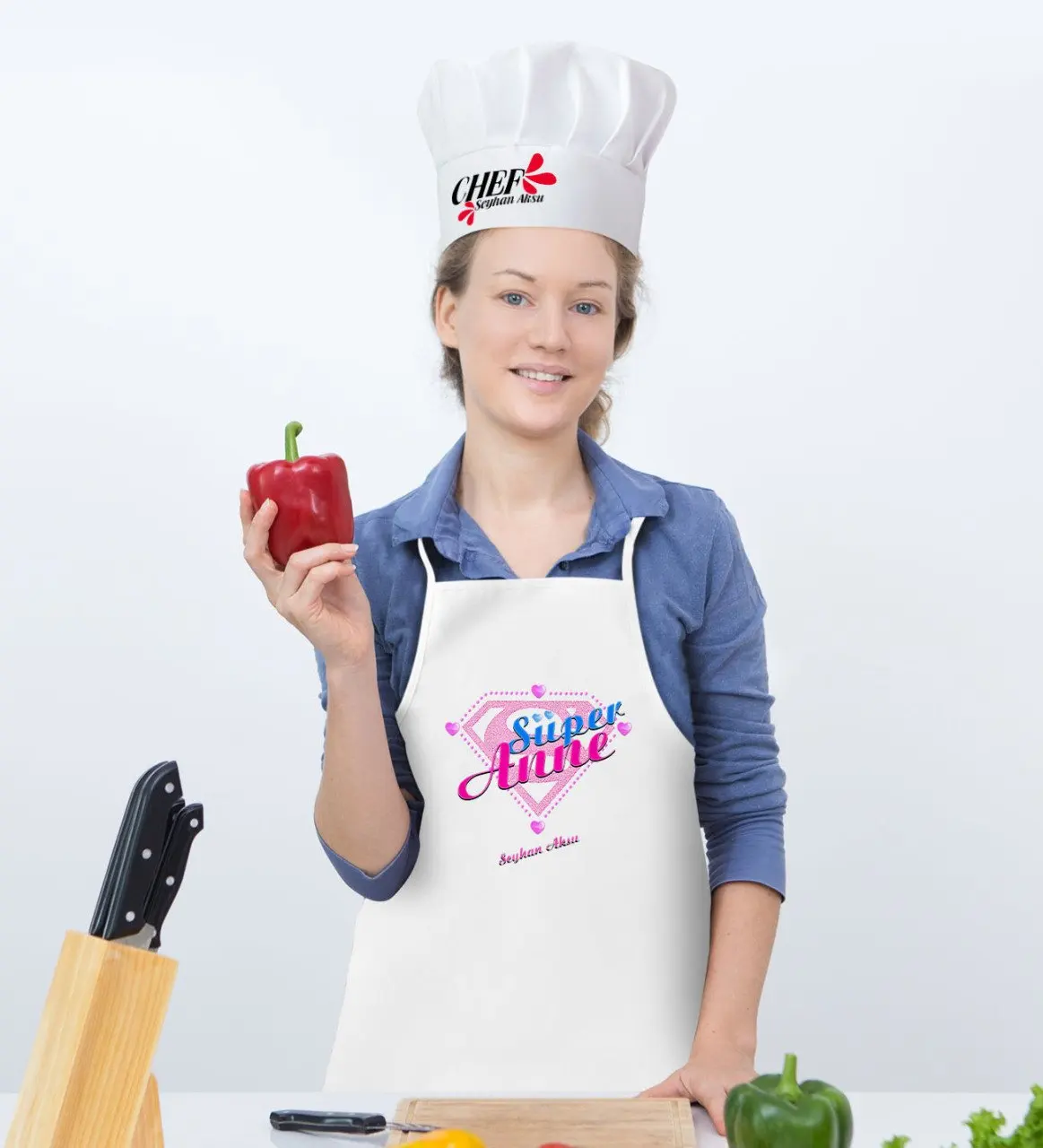 

Персонализированный Кухонный Фартук Super Mom и шапка шеф-повара-2 сувенира с индивидуальным дизайном, Красивые воспоминания, подарок для друзе...