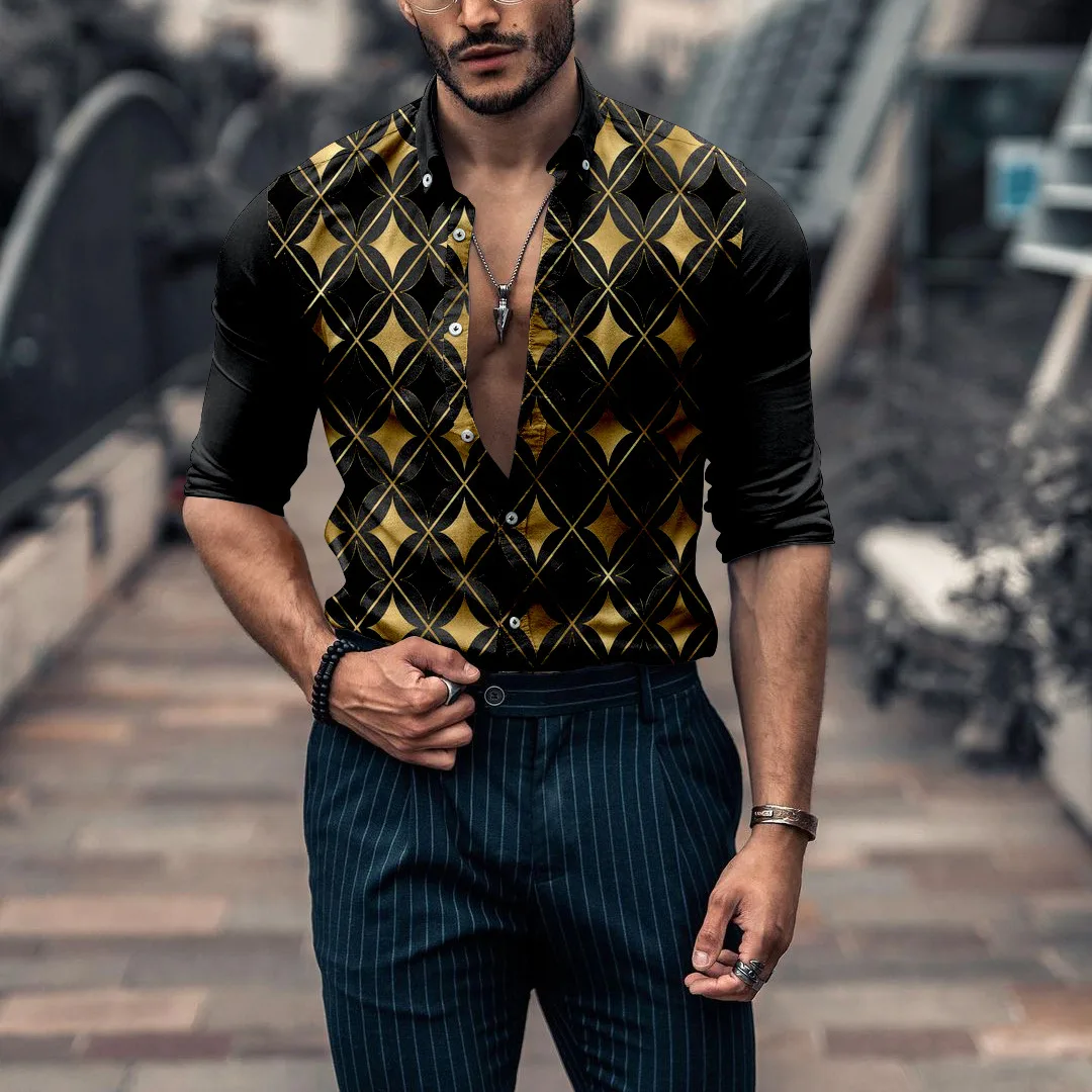 

Fashion 3d Simple Personality Printing Male Shirt Lapel Button Cardigan Men's Long-sleeved Top Streetwear 2022 Spring And Autum