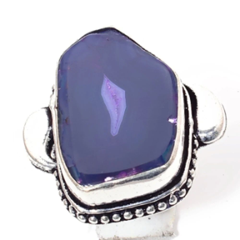 

Solar Quartz Ring Silver Overlay over Copper Nature stone Hand made Women Jewelry gift , Size :7.25