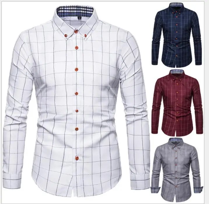 Брендовая Повседневная Весенняя Роскошная Клетчатая Мужская рубашка с длинным