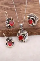 Root with Ruby Stone Handmade Design Silver Set 1959Hand Made Silver Jewellery Set